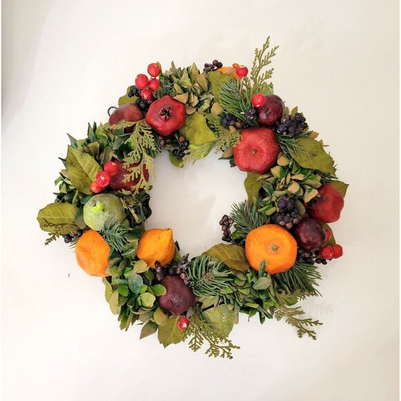 Colonial Style 14" Wreath Faux Dried Fruit and Greenery